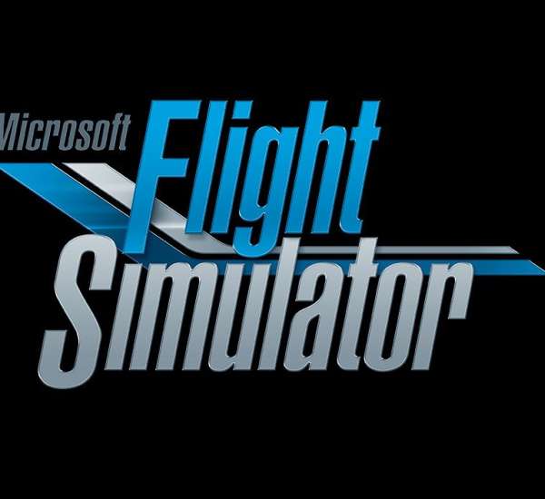 Logo of the Microsoft Flight Simulator. Black Background with the text on it.